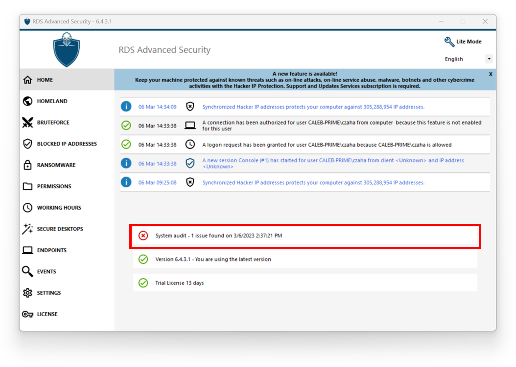 System Audit On Homepage